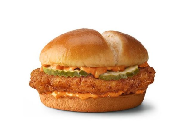 Spicy McCrispy sandwich from McDonald's on a white background