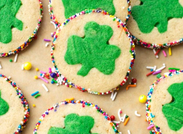 Shamrock cookies with sprinkles