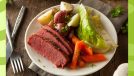 plate of Irish food with a green background