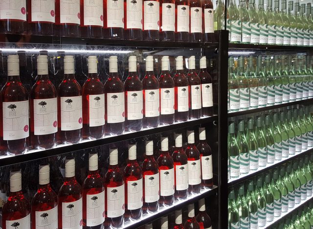 Rose wine and white wine bottles at Aldi