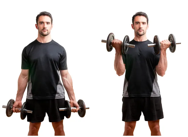 man doing standing bicep curls