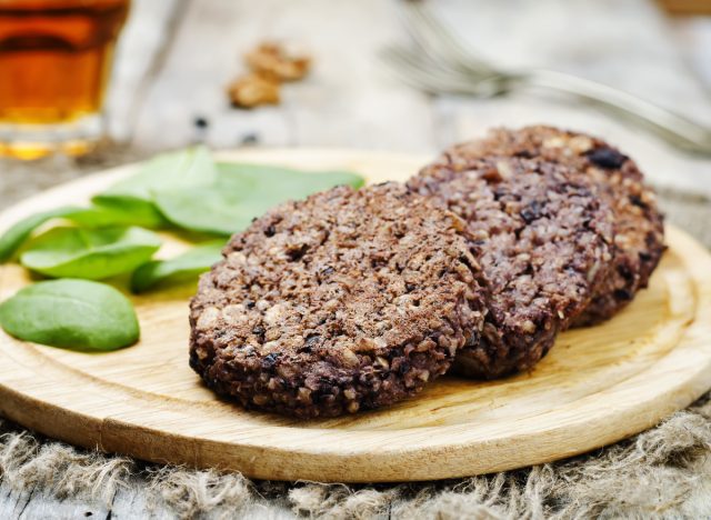 black bean burgers with brown rice, walnuts, and oats