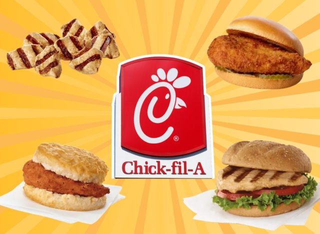 Chick-fil-A sign and food on a yellow background