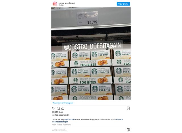 costco starbucks' sous vide egg bites instagram post