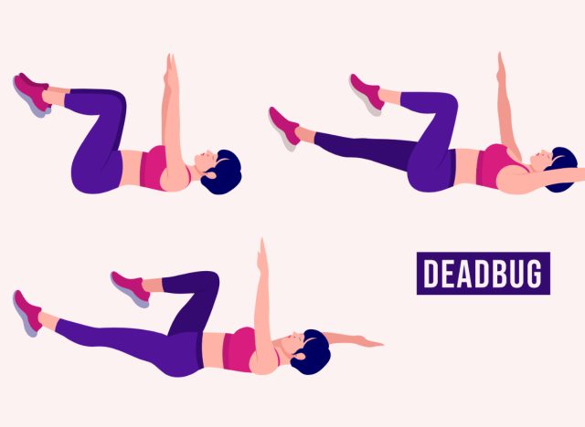 demonstration of dead bug exercises, part of a five minute mat workout