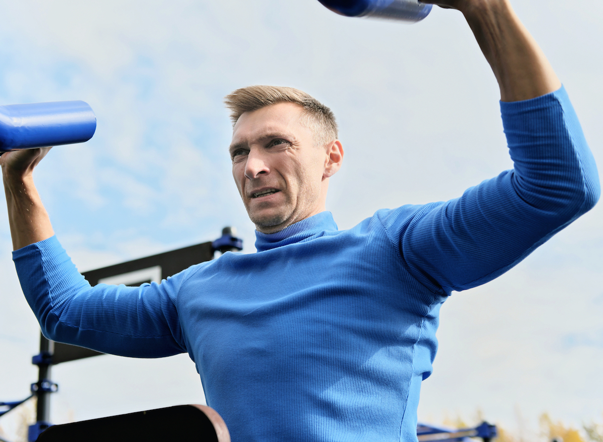 fitness man strength training, concept of exercise habits that destroy your body after 50