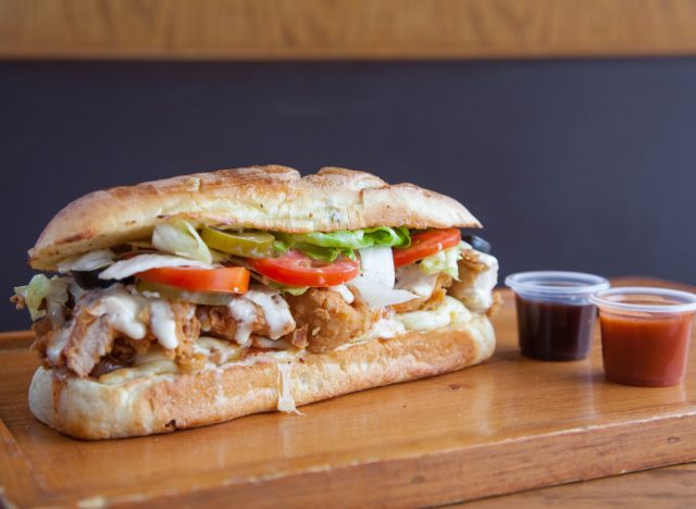 fried chicken sandwich with mayo and sauces