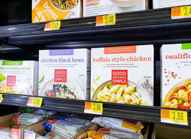 Frozen dinners on display at a local grocery store.