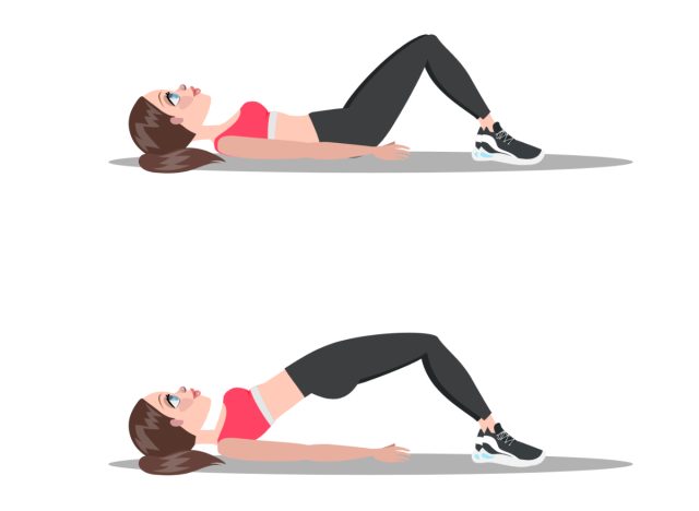 Illustration of how to do trunk strengthening exercises for the buttock bridge