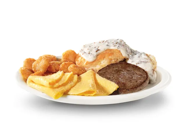 hardee's breakfast platter with sausage