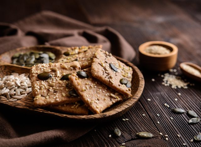 high-fiber crackers on plate