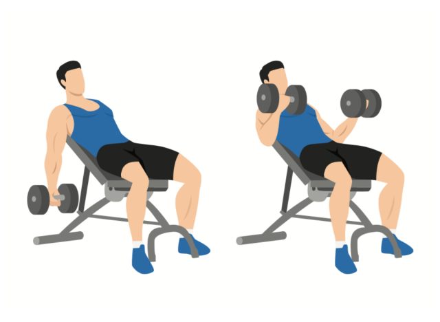 illustration of how to do incline dumbbell curl