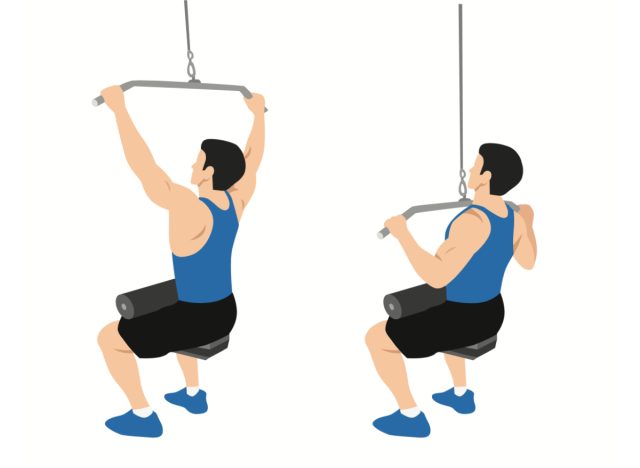 illustration of man doing lat pulldowns, concept of strength exercises to prevent injury after 50