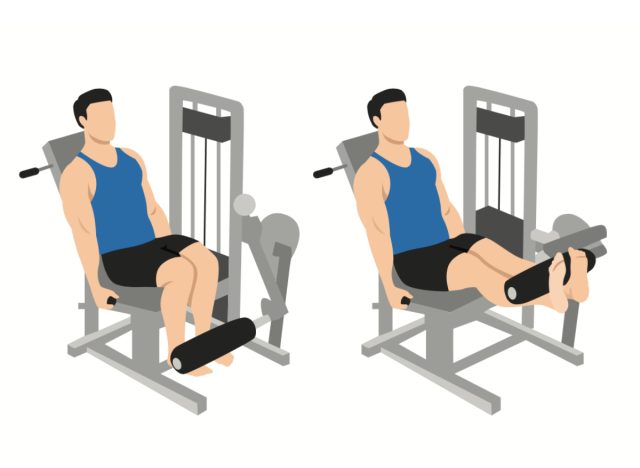 leg extension illustration, concept of daily leg-strengthening workout for seniors