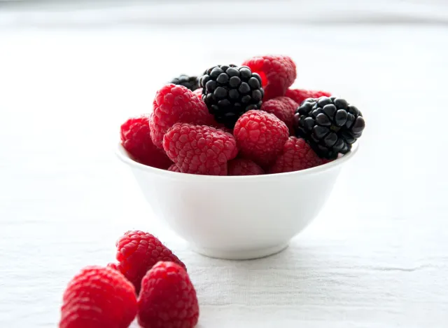 raspberries blackberries in a bowl