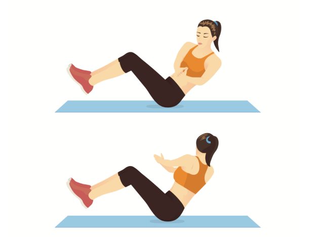 illustration of how to do the russian twist core-strengthening exercise, lower-belly workout