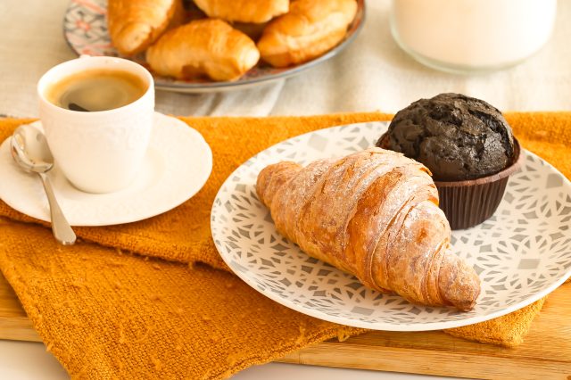 Espresso with a Croissant and a Chocolate Muffin
