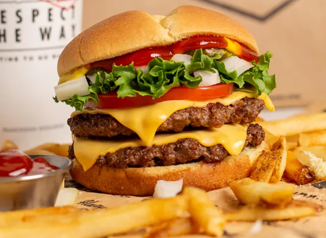 a triple wayback burger surrounded by fries