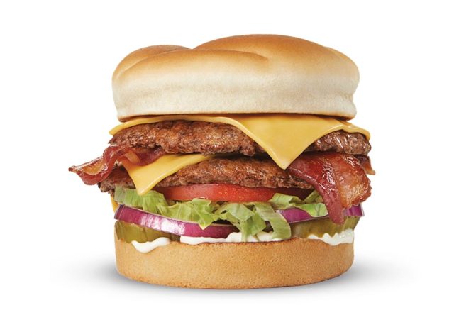 Triple burger from Culver's on a white background
