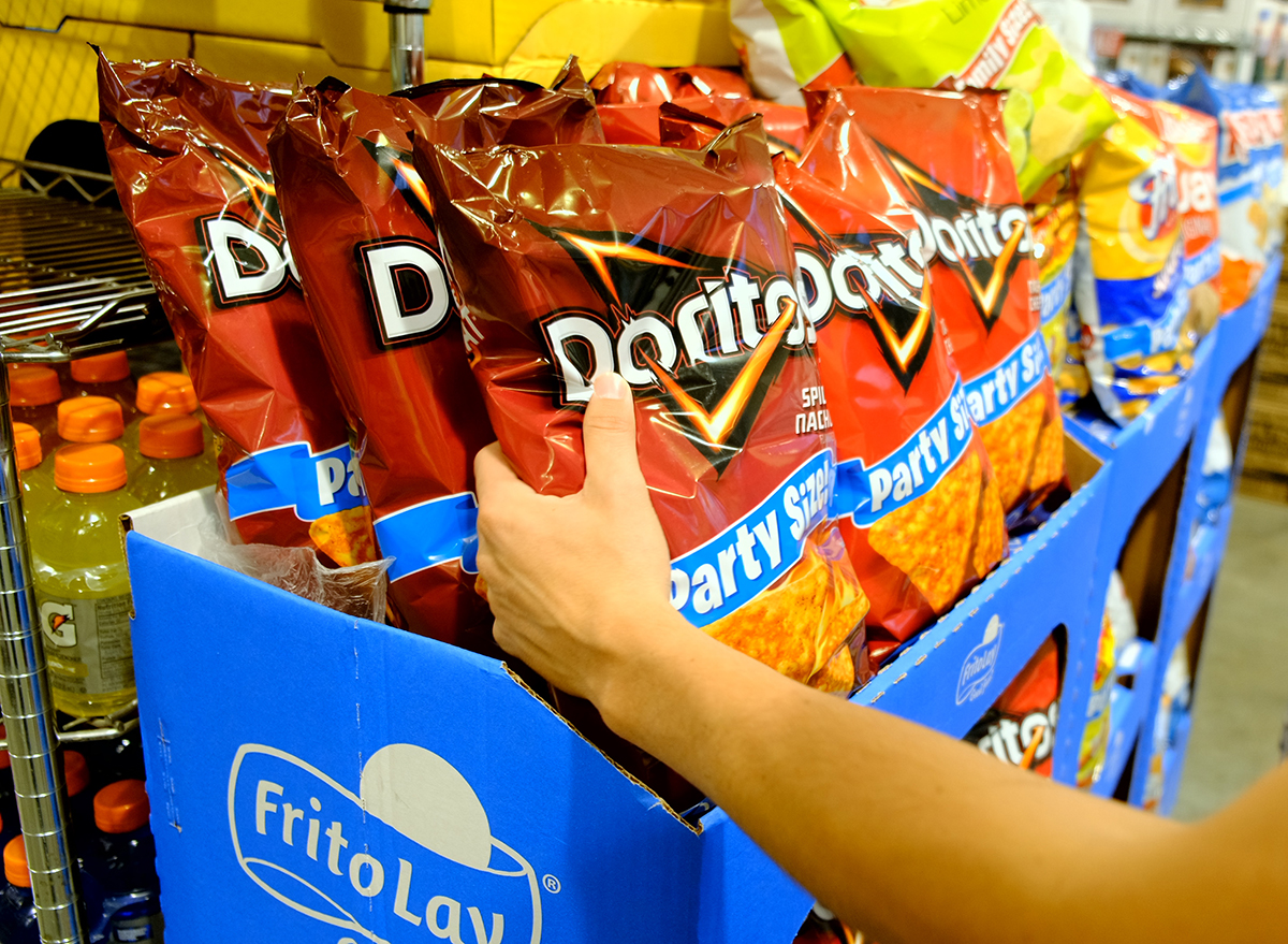 A bag of Doritos brand tortilla chips