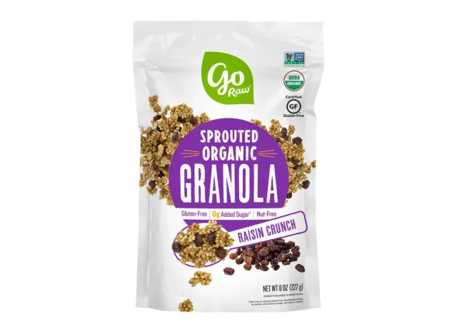 bag of sprouted granola on a white background