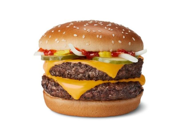 Mcdonald's cheeseburger on a white background