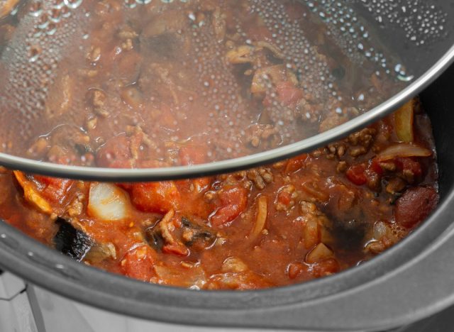 Slow cooker with open lid