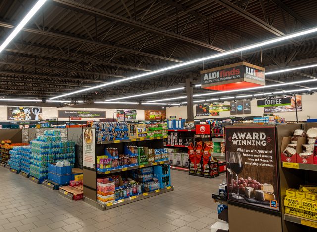  An overview of multiple aisles of an Aldi store.