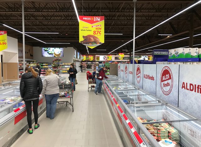 People shopping in an Aldi store the night before Thanksgiving in Wisconsin.