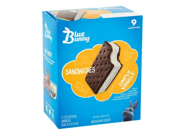 blue bunny simply vanilla frozen dairy dessert sandwiches