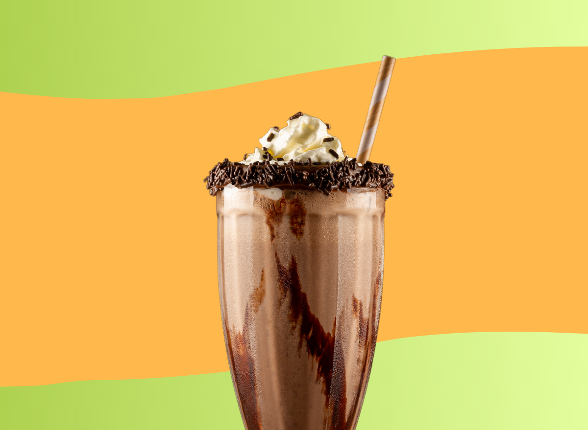 Chocolate milkshake on colorful background