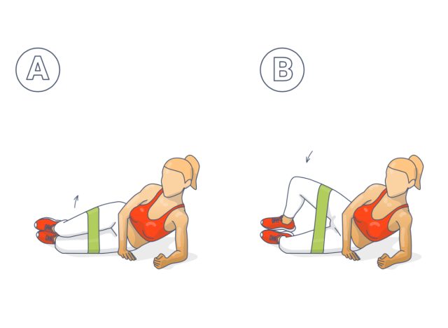 clamshell exercises with resistance band, butt-toning exercises illustration