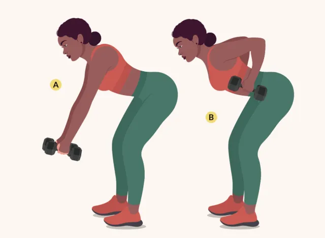 illustration of dumbbell bent-over row to get rid of underarm fat