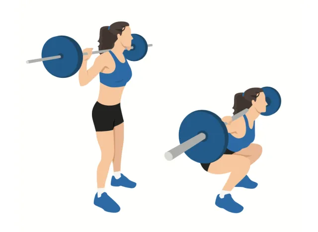 illustration of barbell back squat to get rid of underarm fat