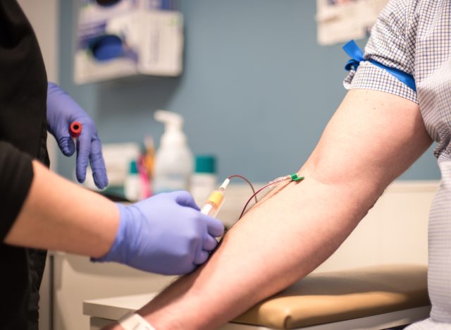 close-up of man getting blood work done