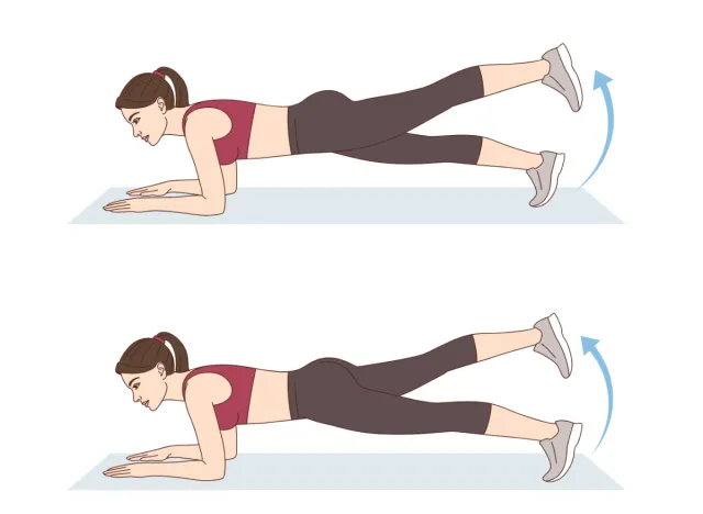 Ilustración de elevaciones de piernas en plancha, un ejercicio de suelo que cambiará la forma de tu cuerpo a partir de los 40