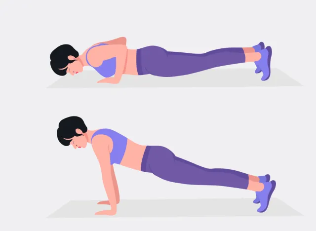 illustration of pushups, workout to lose belly fat and arm fat