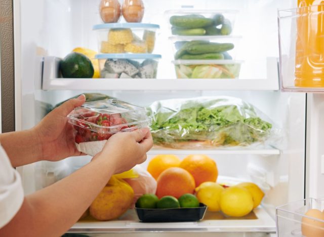 putting produce in the fridge