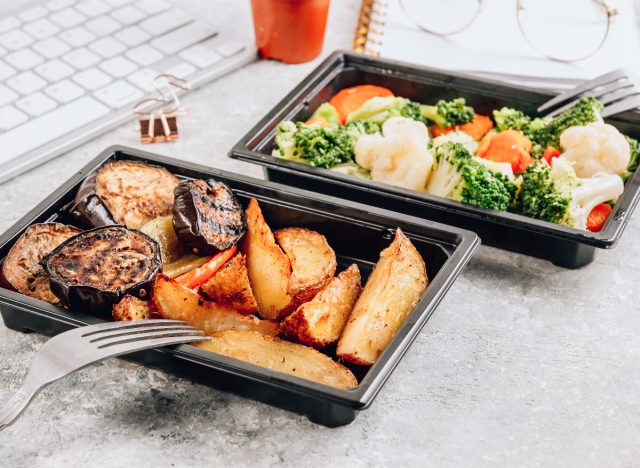 takeout containers of veggies, concept of reasons you're not losing weight