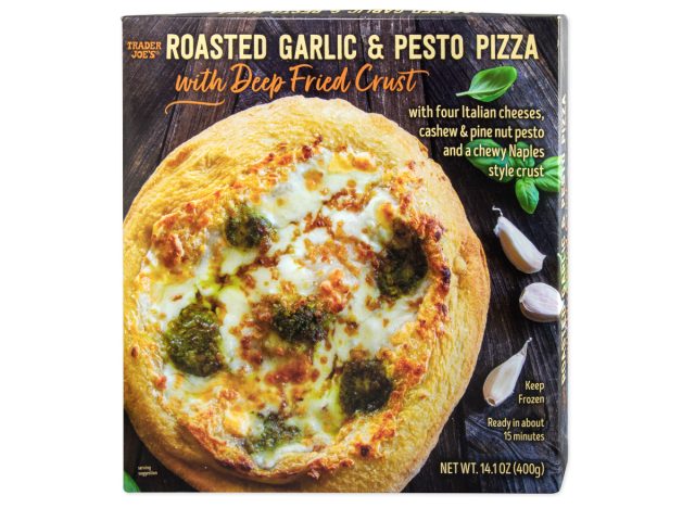 trader joe's frozen roasted garlic & pesto pizza with deep-fried crust