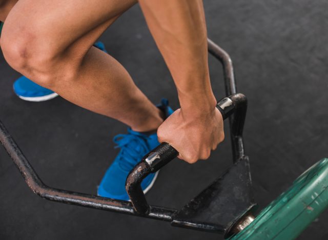 close-up of trap bar deadlift