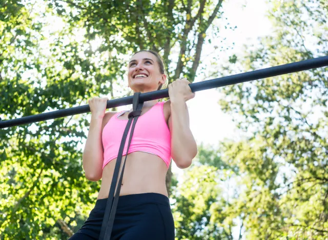 fit woman doing chin-ups