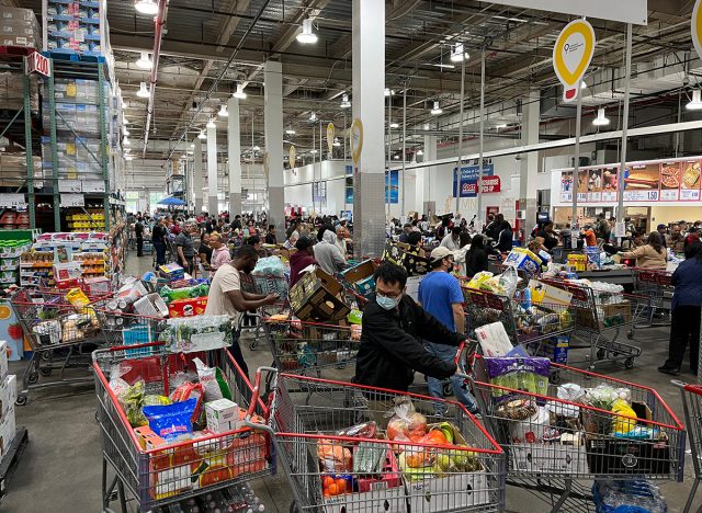 Crowd at checkout at Costco in Brooklyn, N.Y.