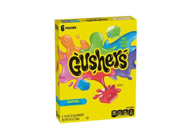 yellow box of Gushers on a white background