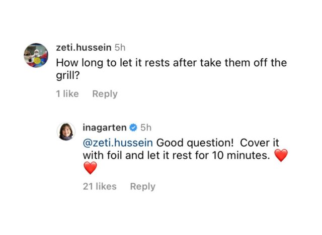 Ina garten instagram comment