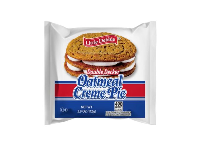 package of Little Debbie oatmeal creme pie on a white background