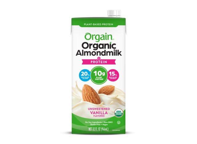carton of Orgain almond milk