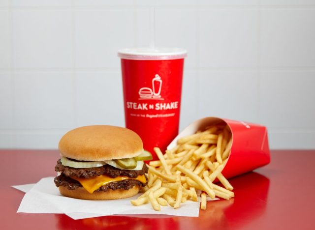 Steak 'n Shake burger, fries, and drink