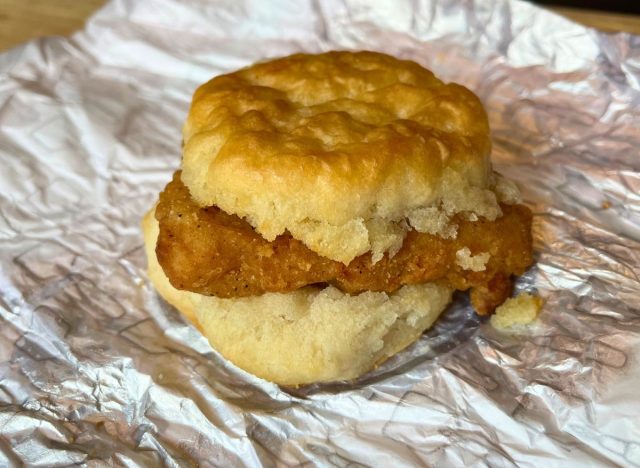 Wendys honey chicken biscuit breakfast sandwich