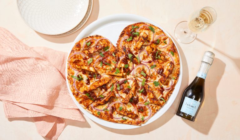 california pizza kitchen mother's day heart-shaped-pizza and prosecco